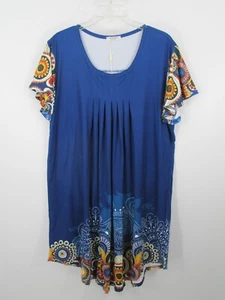 NWT EKOUAER Nightgown Women 2XL Blue Mosaic Boho Super Soft Short Sleeves Floral - Picture 1 of 10