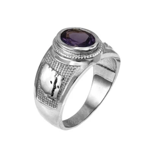 Sterling Silver Gemini Zodiac Sign June Birthstone Violet CZ Ring - Picture 1 of 2