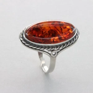 Cognac / Brown Oval BALTIC AMBER Ring - 925 STERLING SILVER  Poland #7e - Picture 1 of 8