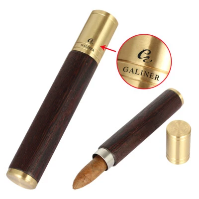 Galiner Wood Humidor Single Cigar Tube Case Stainless Steel Holder Pocket Travel - Image 1 of 4