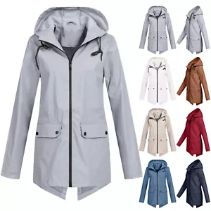 Women's Coat Windproof Zipper Hooded Outdoor Windproof Jacket Thin Overcoat - Picture 1 of 24