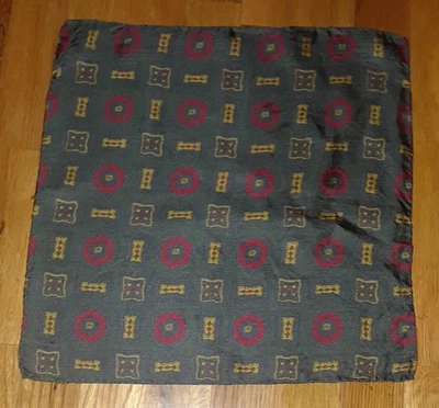 Green Red Yellow Geometric Patterned 100% Silk Pocket Square 14" Rolled Hems - Image 1 of 3