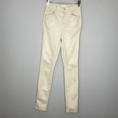 Pantalones Madre Super Swooner Imitación Cuero Crema Talla 24 Cera Sobre Cera Sin Garceta Foto 1 de 4