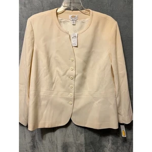 Talbots Woman Petites 24WP Ivory Wool Blend Button Front Blazer Jacket - Picture 1 of 6