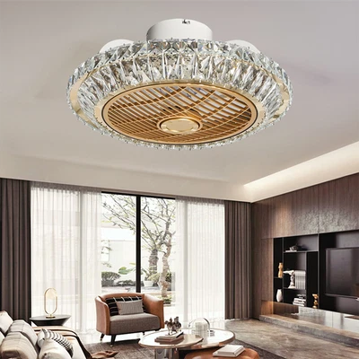 LED Ceiling Light Dimmable Chandelier Crystal Ceiling Fan With Lights  - Image 1 of 4