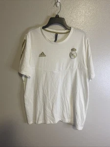 Real Madrid T-Shirt 2019 ADIDAS Size XL White Gold Crest Tee - Picture 1 of 11
