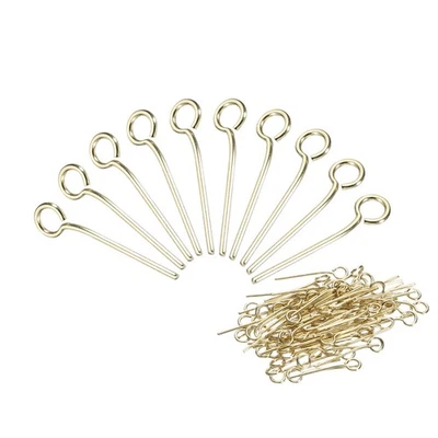 200Pcs Eye Pins Jewelry Findings 22 Gauge 14mm Stainless Steel Eye Pins, Gold Foto 1 de 4