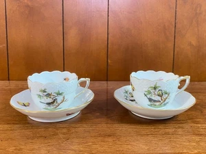 Herend Rothschild Bird coffee / demitasse cups and saucers set of 2, 711/RO - Picture 1 of 6