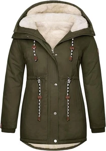 NWT Womens Plus Size 3X Winter Parka Fleece Lined Hooded Long Puffer Coat Green - Picture 1 of 5