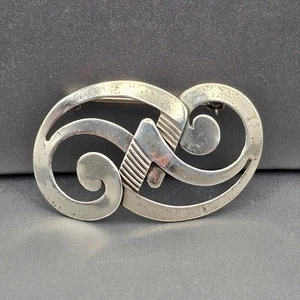 VTG Beau Sterling Silver Swirl Brooch 1 5/8" Signed Cutout Domed 3.53g USA Made - Picture 1 of 8