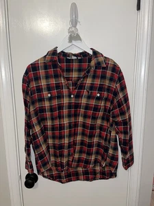 Old Navy Women’s The Boyfriend Shirt Flannel Size Medium Petite Red Plaid - Picture 1 of 4