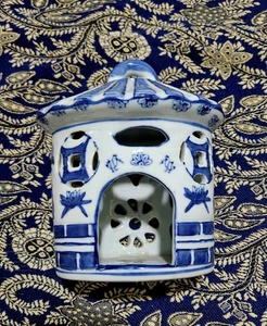 Blau-weiß Vintage Porzellan Chinoiserie Pagode Vogelhaus - Bild 1 von 20