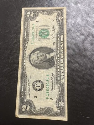 1976 2 Dollar Bill F Series Low Serial Number - Image 1 of 2