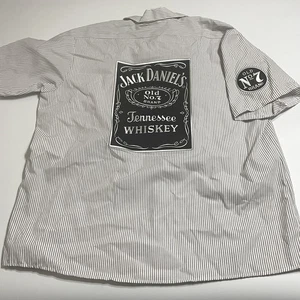 Jack Daniels SS Hemd Erwachsene Herren 2XL weiß gestreift Motorrad Mechaniker neu ohne Etikett - Bild 1 von 11