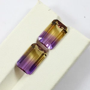 Par de piedras preciosas sueltas de 8,55 quilates corte facetado octágono ametrino natural para joyería - Imagen 1 de 4