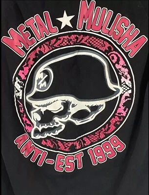Camisa Metal Mulisha Anos 90 Anti-Est 1999 Preta Manga 3/4 Polegadas Rosa Branca Caveira P - Imagem 1 de 4