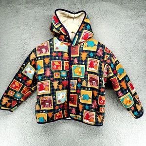 Scallywags Toddler Animal Patchwork Snap Down Sherpa Lined Hooded Jacket - Picture 1 of 23