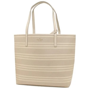 Kate Spade Mya Reversible Leather Tote Pouch Beige/Fabric Stripe NWT WKRU5701 FS - Picture 1 of 11