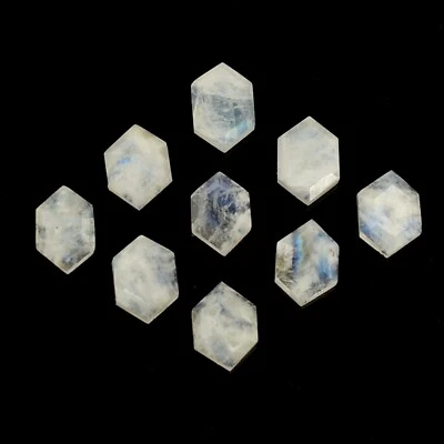 Natural Rainbow Moonstone Elongated Hexagon Rose Cuts Loose Stone Jewelry Making - Image 1 of 4