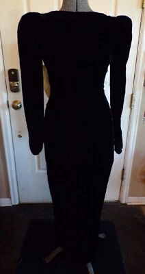 Vintage Long Black Velvet w/White Bow w/Tails Formal Dress - S/M - Image 1 of 4