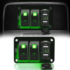 3 Gang Toggle Rocker Switch Panel USB Car Boat Marine RV Truck Green LED 12V-24V - Picture 1 of 9