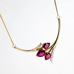9ct Yellow Gold Pear Ruby & Diamond Necklace - 45cm #66789 - Picture 1 of 9