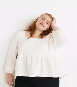 Madewell Plus Lightspun Millbrook Puff-sleeve Peplum taglia M giallo chiaro - Foto 1 di 10