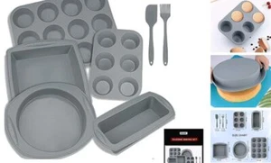 7in1 Silicone Bakeware Baking Set, Kitchen Bake Pans Molds Tray for Oven Gray - Picture 1 of 8
