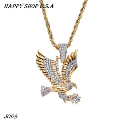 Men Hip Hop Fashion Copper with Zircon Eagle Pendant Necklace 24 inch Rope Chain - Image 1 of 4
