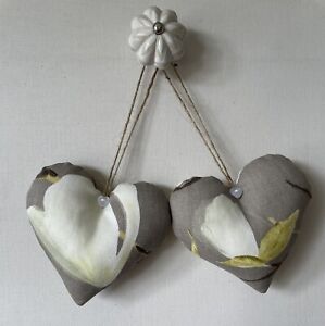 Pair Of Heart Door Hangers Prestigious Textiles Sayuri Moleskin Fabric, Magnolia