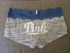 NWT Victoria's Secret PINK Low Rise Boyshort Panty, Lace, Gray & Blue, Sz Medium - Picture 1 of 6