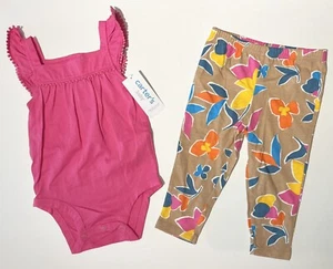Carters Baby Girl Clothes 12 Months Pants Bodysuit 2 PC Set Cute Outfit New - Picture 1 of 3