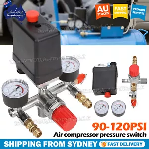 Air Compressor Pressure Switch Control Valve Manifold Regulator Gauges 90~120PSI - Picture 1 of 9