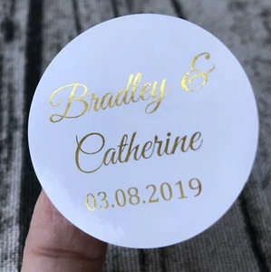 Silver Rose Gold Foil Personalized White Wedding Party Favor Box Label Stickers - Picture 1 of 5