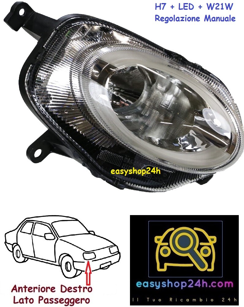 Fanale Anteriore Per Fiat 500 Classic - Bianco, DX/SX, Compatibile 1965-1975, Marca CG94 - Foto 3