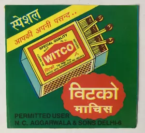 India Vintage Sticker WITCO MATCHES 4.50in x 4.25in - Picture 1 of 3