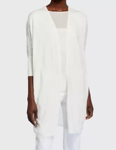 Cardigan combinato LAFAYETTE 148 New York bianco aperto davanti cotone seta M L - Foto 1 di 6