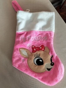 Baby Christmas Stocking-NWOT Pink w/ Rudolph The Reindeer - Picture 1 of 7