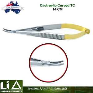 Microsurgery Castroviejo Needle Holder Curved TC 14 CM Ophthalmic Surgical Plier - Picture 1 of 5