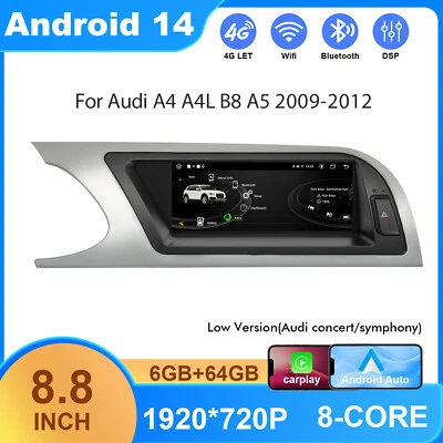 Автомобильная стереосистема 8,8 дюйма для Audi A4 B8 S4 RS4 A5 Android 14 64G WIFI Carplay 2009-2012 - Изображение 1 из 4