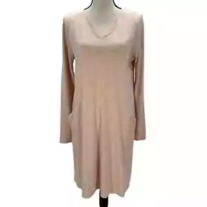 Eileen Fisher Long Sleeve V Neck Front Pocket Shirt Dress - Powder Pink - Small - Picture 1 of 8