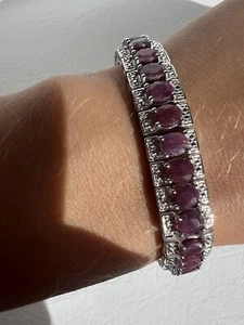 "Pulsera de tenis BBJ Ruby ovalada plata esterlina 925 7,5""" - Imagen 1 de 9
