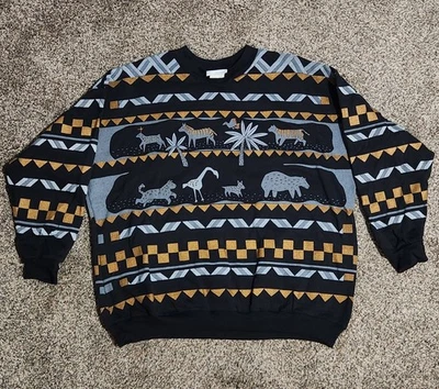 Sudadera Pullover Vintage SPUMONI by Franko Cuello Redondo Safari Tigre Cebra Talla L Foto 1 de 4