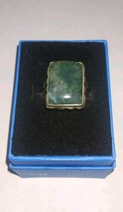 Sterling Silver 925 American Southwest Style Green Mose Agate Ring Size 10 - Picture 1 of 12