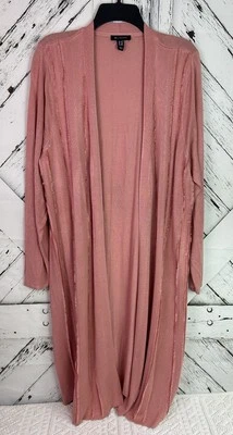 Halston Womens 1X Pink Open Front Eyelash Long Knit Cardigan Sweater Duster Boho - Image 1 of 4