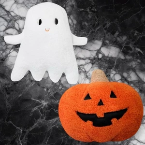 Menge 2 Ziel Kürbis Jack-O-Lantern Sherpa orange Plüsch Kissen Halloween Geist - Bild 1 von 5