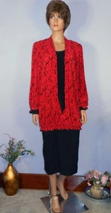 Sophisticated Vtg ‘80s Virginie Paris Red & Black Micropleat Drop Waist Dress, L - Picture 1 of 8