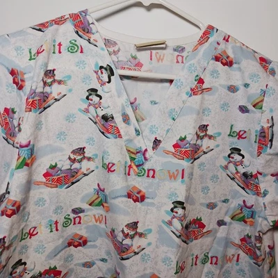 Tafford Christmas V Neck Medical Scrub Top Women Sz S Frosty The Snowman - Image 1 of 4
