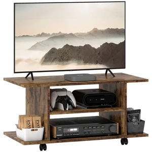 HOMCOM Modern TV Cabinet Stand Storage Shelves Table Mobile Rustic Brown - Picture 1 of 12