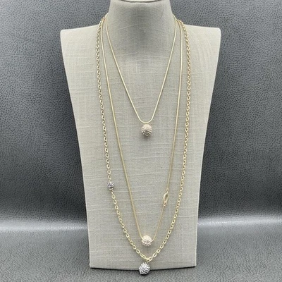 Collar Chico's en Capas Tono Dorado Multi Hilo Pavimentado Cristal Cuentas Declaración Foto 1 de 4